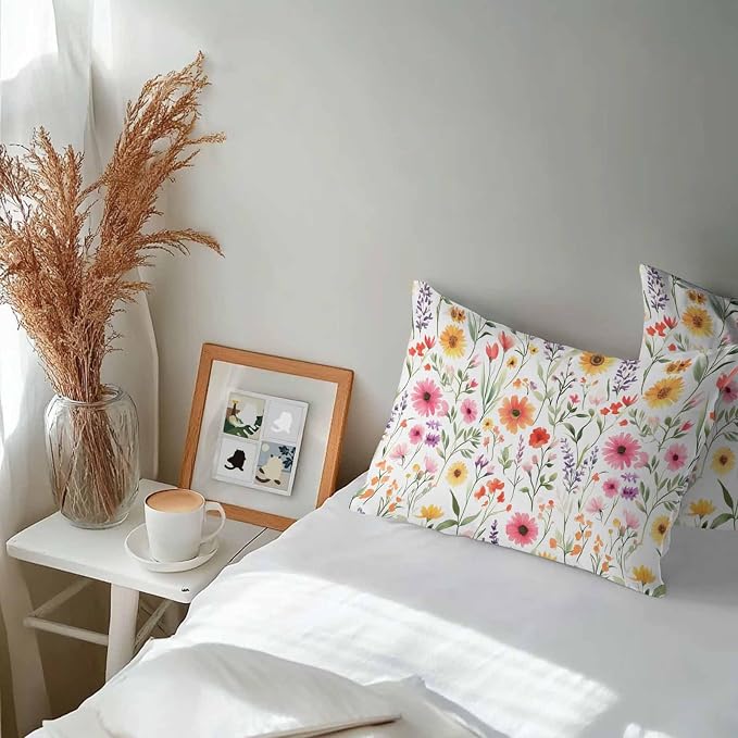 Spring Outdoor Pillow Covers Set of 2,Decorative Watercolor Flower Leaves Waterproof Throw Pillow Case, Garden Floral Art Linen Soft Cozy Cushion Pillowcases