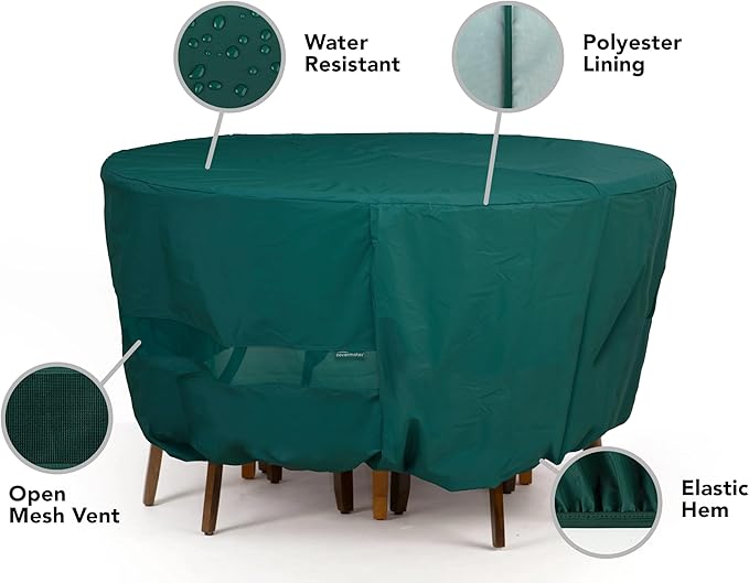 Covermates Round Dining Table Cover - Light Weight Material, Weather Resistant, Elastic Hem, Patio Table Covers, Round 54DIAMETER x 25H, Green