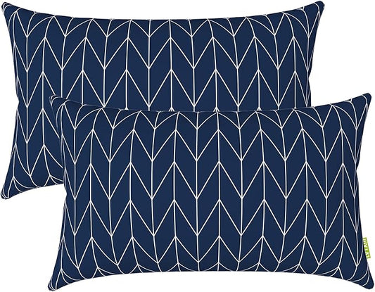 LVTXIII Outdoor/Indoor Lumbar Pillow Covers ONLY, 12” x 20” Fade-Resistant Patio Lumbar Cushion Cases Decorative Throw Pillowcase Shell for Couch Patio Garden Furniture Use - Herringbone Navy