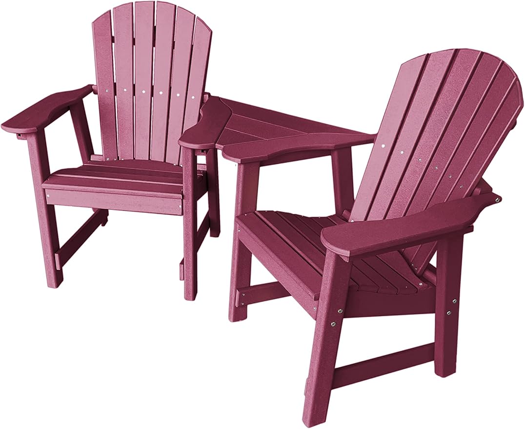 Phat Tommy 2 Chair Dining Table Set - Poly Outdoor Furniture - Small Patio Dining Set for Apartment Balcony Furniture, Recycled Poly Lumber Chairs and Table, Dark Red