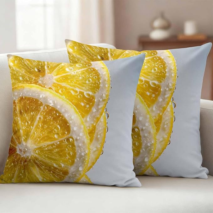 Yukro Lemon Slices Outdoor Waterproof Pillow Covers Pack of 2, Water Droplets Summer Yellow Fruit Throw Pillowcases Decorative Cushion Covers for Garden Patio Tent Sofa Couch, 18x18 inch