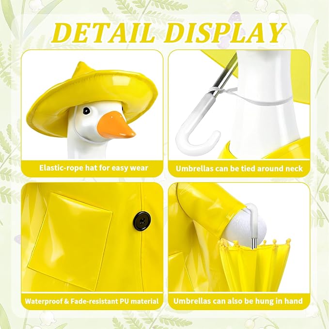 3 Pcs/Set Raincoat Porch Goose Outfits, Summer Lawn Goose Statue Raincoat Costume, Yard Goose Clothes Raincoats Umbrella Hat Outfit for 23" Statue Patio Garden Decoration Yellow