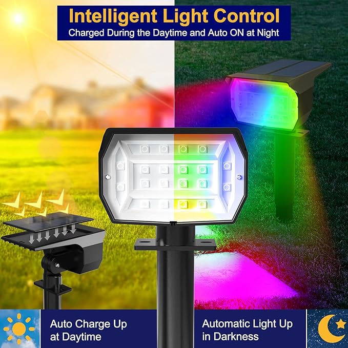 nipify Solar Spot Lights Outdoor Color Changing, Halloween RGB Spotlights | 10 Pack/7 Modes, Waterproof, Solar Powered, Landscaping, Lighting for Outside Pathway Yard Wall Garden Walkway