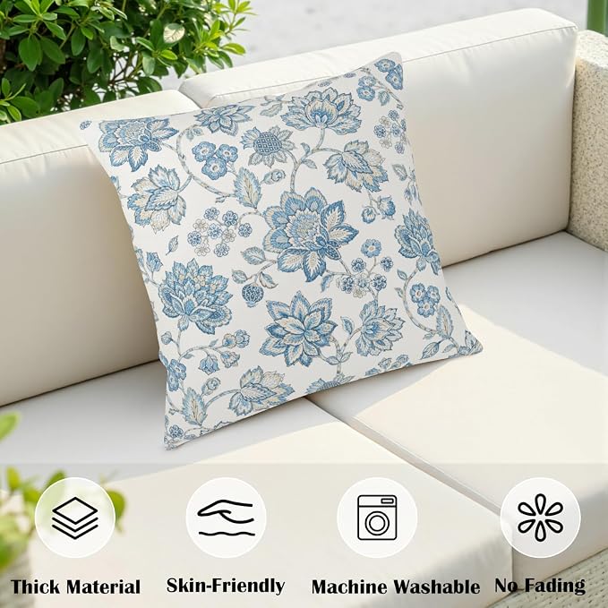 Blue Chinoiserie Pillow Covers 24x24 Set of 2 Blue and White Porcelain Paisley Throw Pillow Covers Vintage Floral Pillowcase Neutral Cushion Case for Couch Sofa Indoor Outdoor