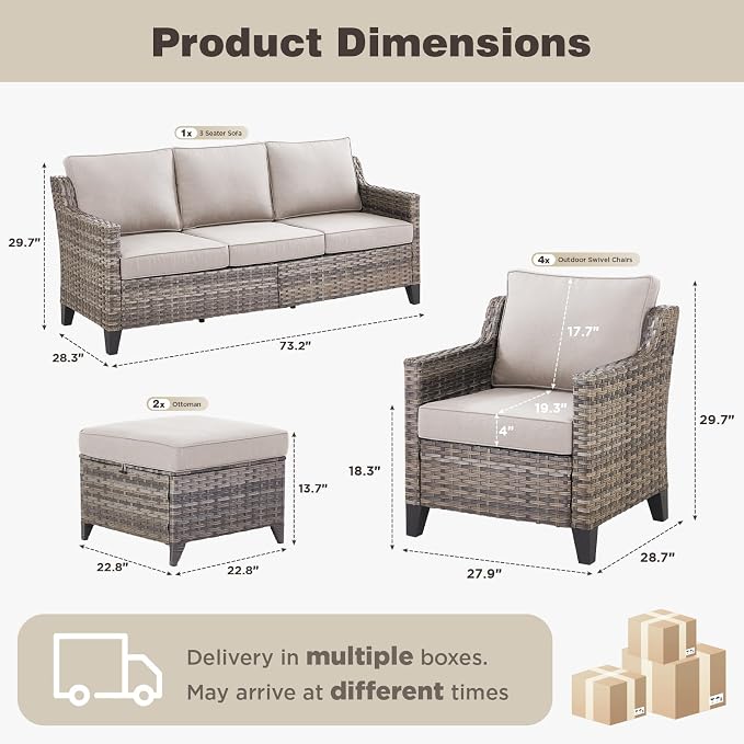 Belord Patio Chairs Set of 2 with 3-Seater Sofa, Outdoor Rattan Chairs for Deck Porch Garden, 5 Piece Patio Conversation Furniture Set,Beige
