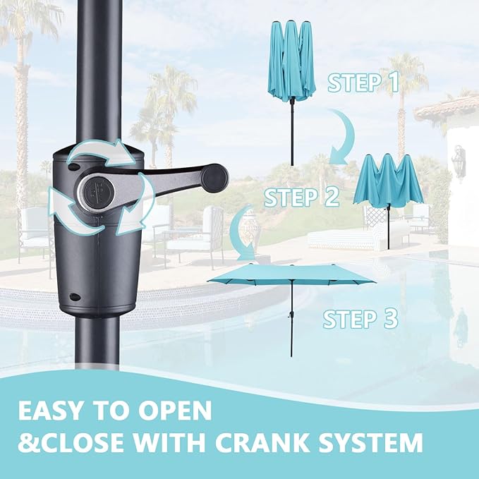 13Ft Large Patio Umbrella Outdoor Double-Sided Market Umbrella w/Easy Crank for Yard, Poolside, Deck, Blue