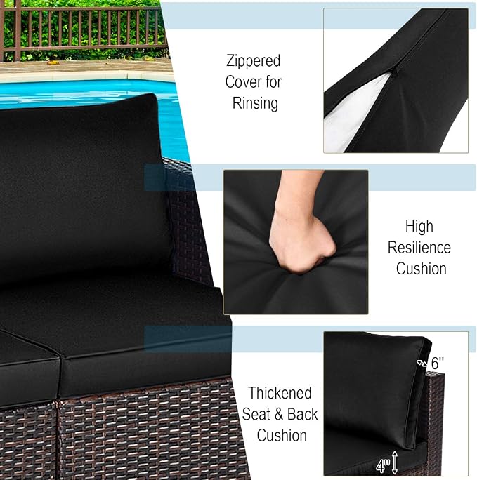 COSTWAY 2PCS Patio Rattan Corner Sofa Sectional Furniture Conversation Set
