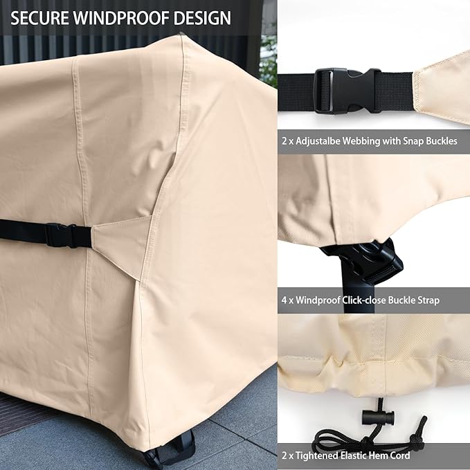 Patio Furniture Set Covers Waterproof Patio Conversation Sets Cover Heavy Duty 600D Outdoor Sectional Sofa Couch Cover Outside Dining Set Table and chairs Covers 90" L x 64" W x 28" H Beige