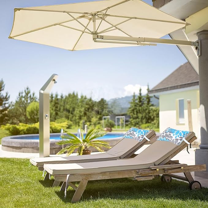JMGBird Lounge Chair Pillow White Outdoor Pillows with Adjustable Straps | 10x16 Waterproof Outdoor Pillow covers with insert 4 Throw Pillows Headrest Cushions for Pool Patio Beach Chair