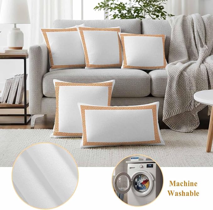 Outdoor Pillow Covers Set of 2, Abstract Greek Inspired Art Decorative Throw Pillow Covers 20X12IN, Orange Twist Line Key Pattern Throw Pillows Protector Cushion Case for Patio,Couch,Sofa,Garden