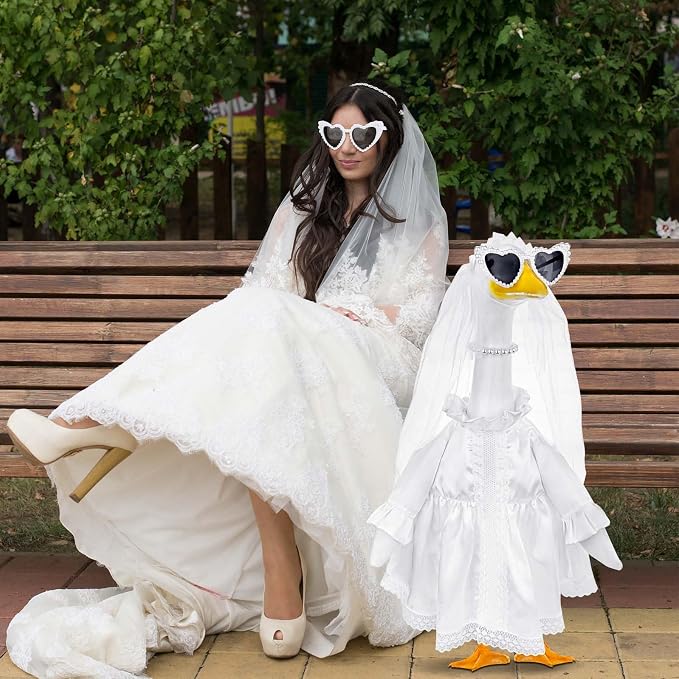 JcHrmers Bride Porch Goose Outfits Bride to Be Goose Outfits 23" Plastic or Cement Goose Decor Garden Yard Lawn Geese Costume for Wedding Bachelorette Party Bridal Shower Decor