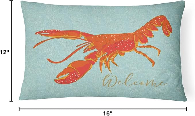 Caroline's Treasures BB8534PW1216 Lobster Welcome Canvas Fabric Decorative Pillow Machine Washable, Indoor Outdoor Decorative Pillow for Couch, Bed or Patio, 12HX16W