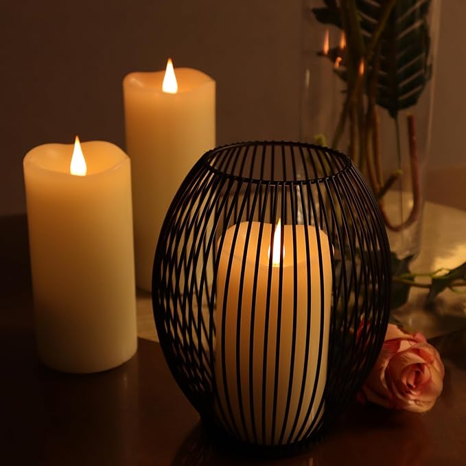 TECHLONG Flameless Candles with Remote Timer, 3D Moving Flickering Flame Battery Operated Candles Lasting 1000+ Hours, 6" x 3" Ivory Real Wax Electric LED Pillar Candles, Set of 2