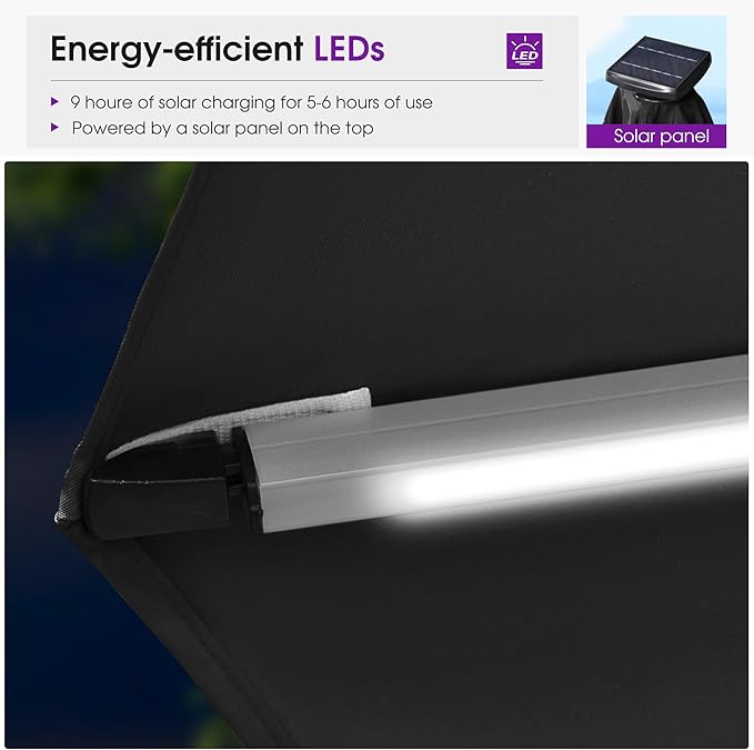 PURPLE LEAF 13ft Patio Umbrella with Lights Outdoor Round Large Cantilever Umbrella Solar Powered LED Windproof Offset Umbrella Heavy Duty for Garden Deck Pool Patio, Black