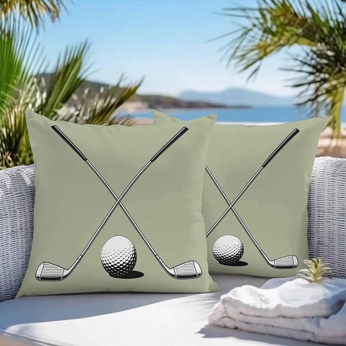 Vandarllin Outdoor Throw Pillows Covers 26x26 inch Set of 2 Waterproof Golf Ball Club Decorative Zippered Cushion Covers for Patio Furniture, Game Sports Sage Green Lumbar Pillowcases