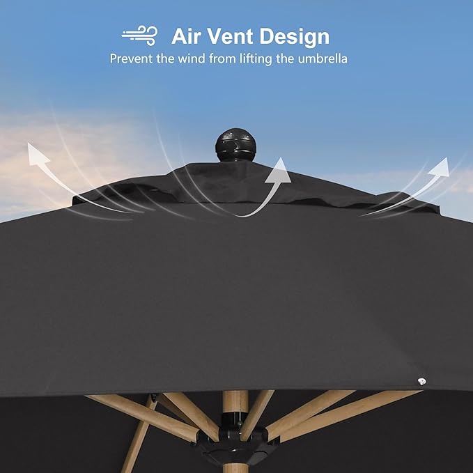 PURPLE LEAF 8' x 10' Patio Umbrella with Base Outdoor Umbrella Market Umbrella with Crank & 8 Ribs Aluminum Rectangular Table Umbrella Outdoor Patio for Backyard, Black