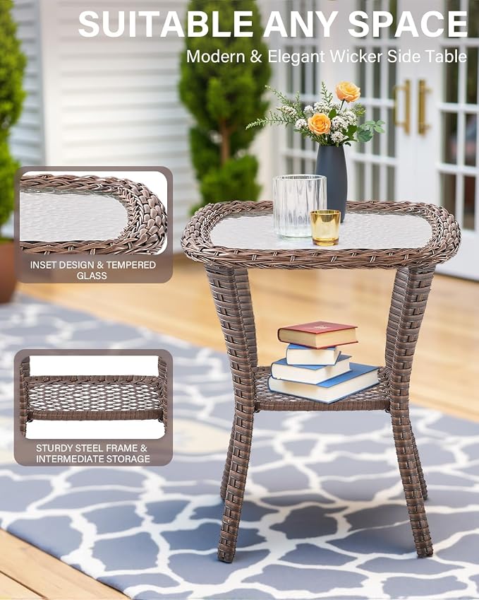 Belord High Back Wicker Outdoor Furniture - 8-Piece Patio Conversation Set with Swivel Rocker Glider Patio Chairs Set of 2 and Rattan Couch, Coffee Table and Ottoman for Lawn Backyard Porch Garden
