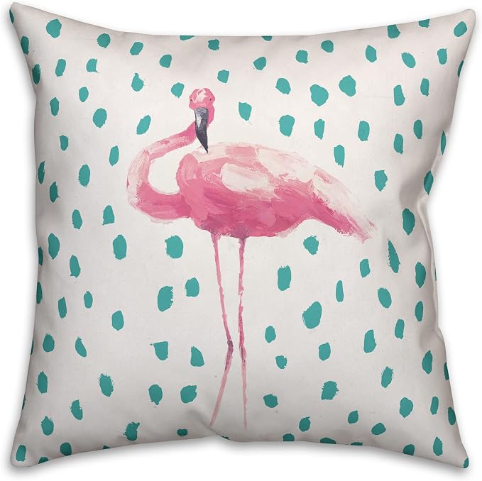 Pink & Teal Tropical Flamingo Indoor/Outdoor Pillow | Decorative Pillows for Living Room Couch Bed Sofa Patio, Fluffy Soft Cushion | Water Resistant Pink, 18x18