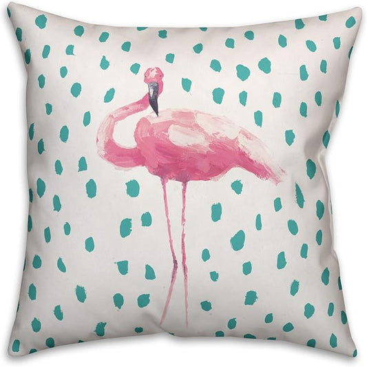 Pink & Teal Tropical Flamingo Indoor/Outdoor Pillow | Decorative Pillows for Living Room Couch Bed Sofa Patio, Fluffy Soft Cushion | Water Resistant Pink, 18x18