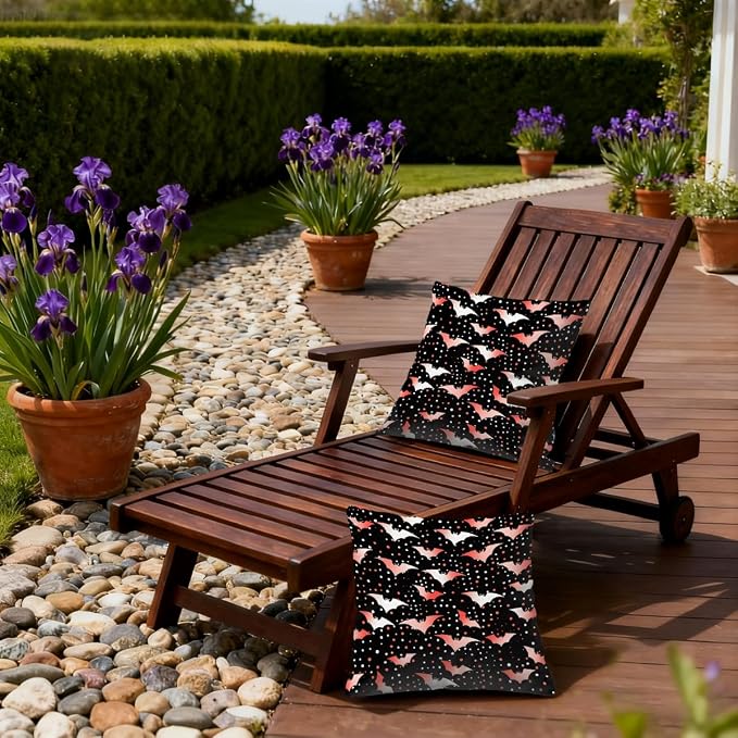 16x16 Inch Outdoor Pillow Covers Set of 2 Waterproof Throw Pillow Covers Decorative Couch Cushion Covers Polka Dot Bat Square Pillowcases Protectors for Patio Garden Sofa
