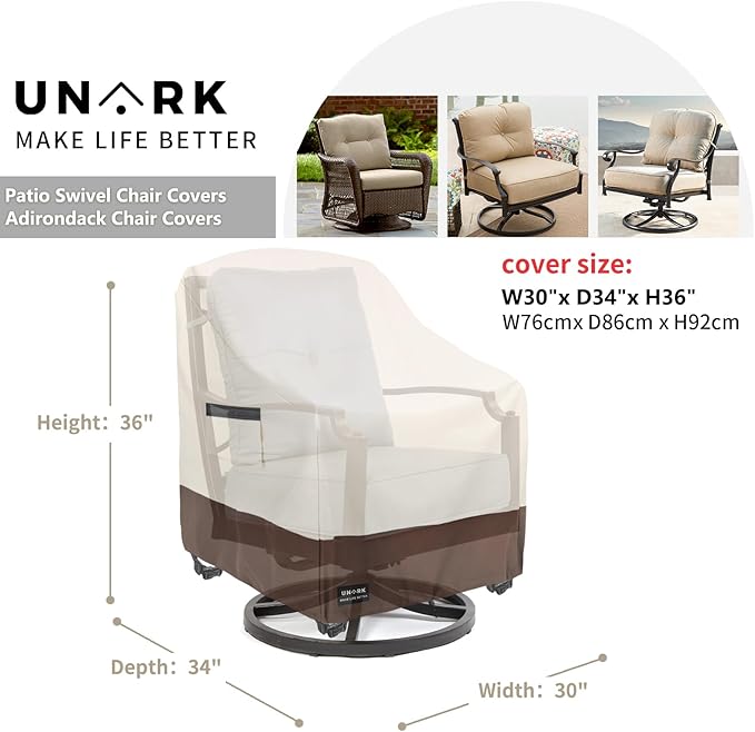 Outdoor Swivel Patio Chair Cover 4 Pack,600D Waterproof Heavy Duty Outdoor Chair Cover, Patio Furniture Covers, Outdoor Furniture Covers Waterproof, 30 W x 34 D x 36 H inches Beige and Brown