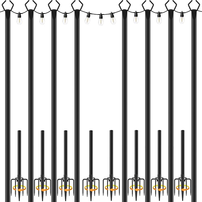 Mutovlin 8 Pack String Light Poles,10 Ft Light Poles for Outside String Lights,Outdoor Lights Pole with Fork,Metal Poles Stand for Patio Deck Backyard