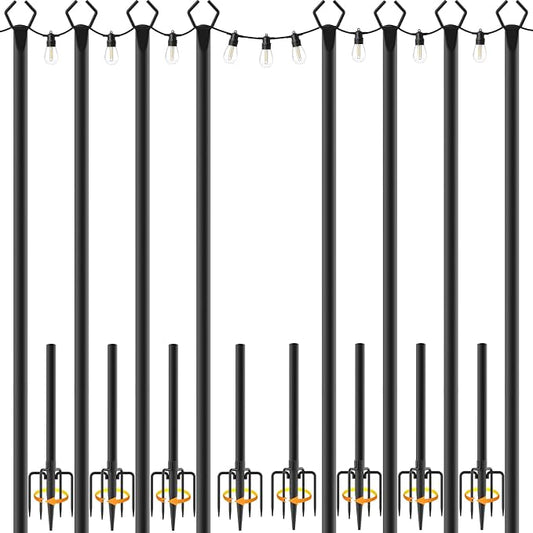 Mutovlin 8 Pack String Light Poles,10 Ft Light Poles for Outside String Lights,Outdoor Lights Pole with Fork,Metal Poles Stand for Patio Deck Backyard