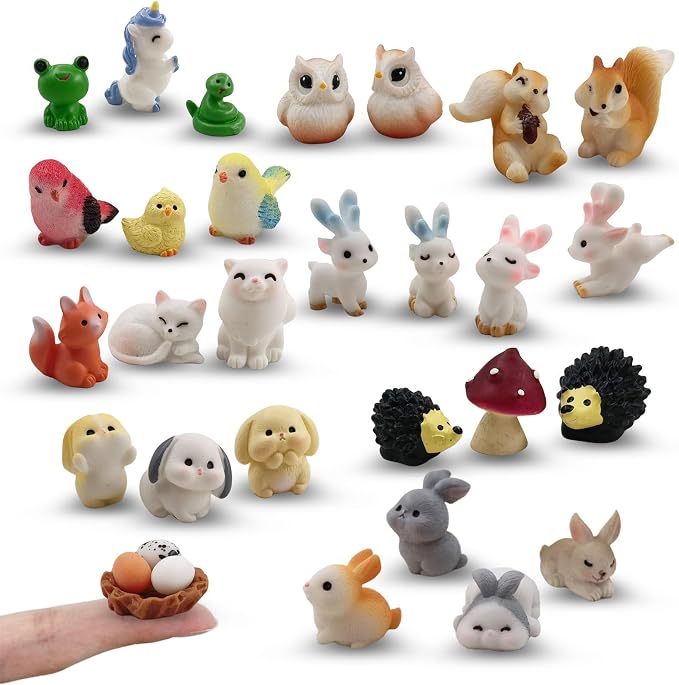 SparkleFab 30 Pcs Tiny Resin Animals to Hide Mini Forest Animals Figurines for Dollhouse Miniature Garden Fairy Garden Succulents Plants Ornaments