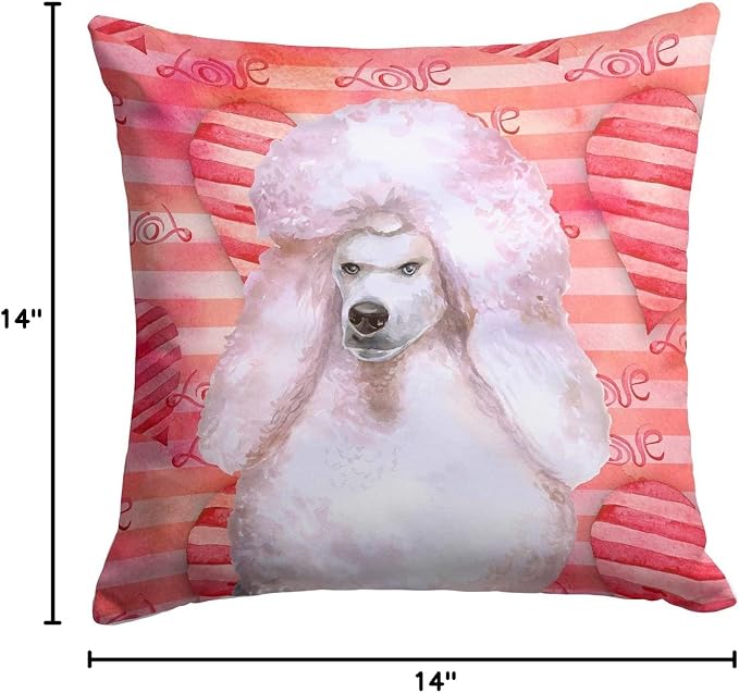 Caroline's Treasures BB9804PW1414 White Standard Poodle Love Fabric Decorative Pillow, Red Machine Washable, Indoor Outdoor Decorative Pillow for Couch, Bed or Patio, 14Hx14W