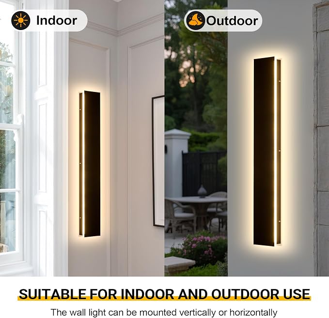 59in Modern Outdoor Lights,Upgraded 4.72in Wide Exterior Light Fixtures Wall Mount,IP65 Waterproof 3000K Black Modern Porch Lights Wall Sconce,LED Long Linear Outside Lighting for Garage,Corridor