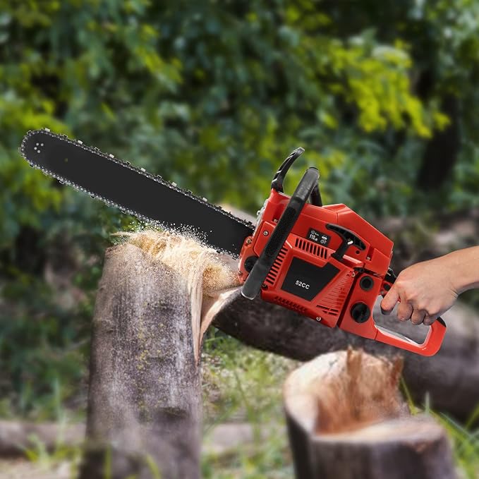 Gas Powered Chainsaw, 2-Cycle Petrol Handheld Cordless Chain Saw Portable Garden Trimming Tools for Outdoor Courtyard Household Forest Tree Wood Cutting (20" 52CC 2.2KW)