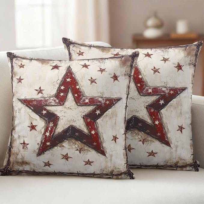 Texas Star Western Outdoor Pillow Covers 20x20 Inch Throw Pillow Covers Set of 2 Waterproof Decorative Pillow Cases Country Stars Vintage Cushion Covers for Patio Furniture Garden Couch Sofa