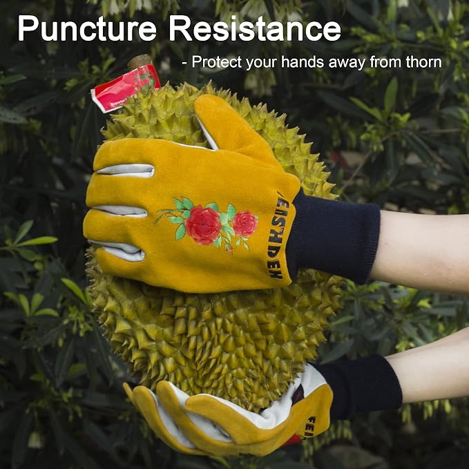 Cactus Gloves, 2 Layers Leather Palm, Deerskin Back Women Gardening Gloves | Thorn Proof for Cacti Handling, Elastic Cuff, Touch Screen, Goatskin with Deerskin Leather Palm Garden Gloves for Women