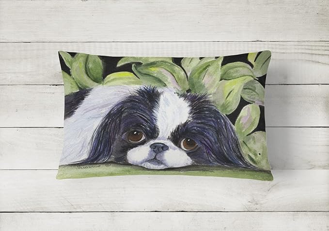 Caroline's Treasures SS8322PW1216 Japanese Chin Canvas Fabric Decorative Pillow Machine Washable, Indoor Outdoor Decorative Pillow for Couch, Bed or Patio, 12HX16W