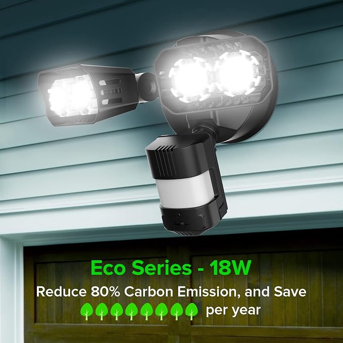 SANSI Eco Series 18W 1800LM LED Motion Sensor Outdoor Lights, Energy Saving Security Light, 200W Equiv. 5000K Dusk to Dawn Flood Light, 50,000 Hours Lifespan, IP65 Waterproof for Yard, Doorway, Black | 200W Equiv. Daylight White Dusk to Dawn Wide Angle...