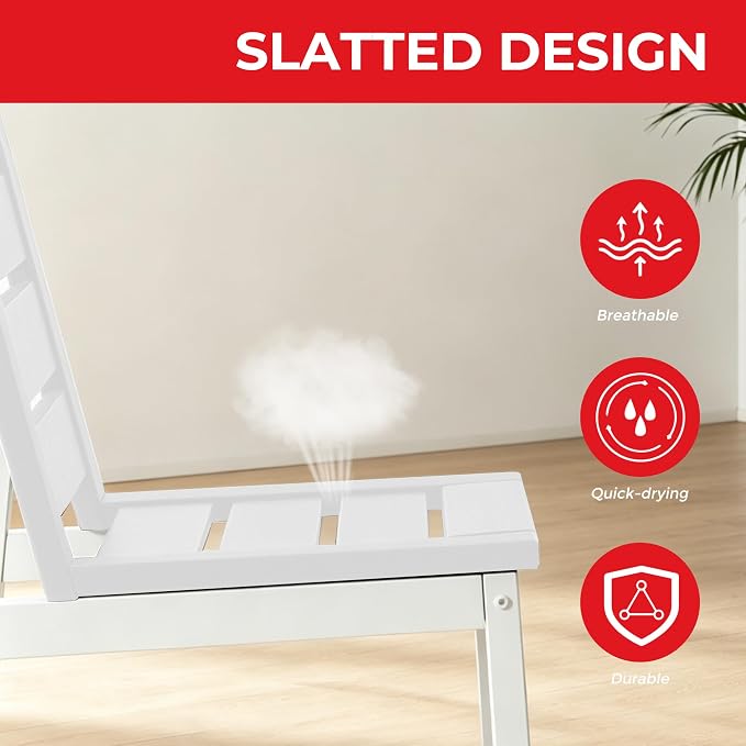Costaelm Stinson 7-Piece Outdoor HDPE Patio Dining Table Set with Umbrella Hole & Dining Chairs for 6, White
