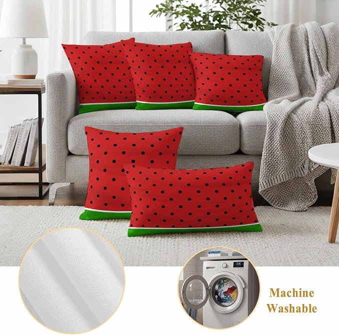 JasmineM Outdoor Pillow Cover 16x16 Inches Set of 2 Watermelon Fruit Waterproof Throw Pillow Covers Red Green Decorative Pillowcases Garden Cushion Case for Patio Couch Sofa