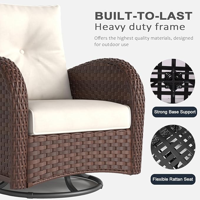 LayinSun 5 Pieces Outdoor Patio Furniture Set, Rattan Wicker Sectional Swivel Rocker Chairs Sets