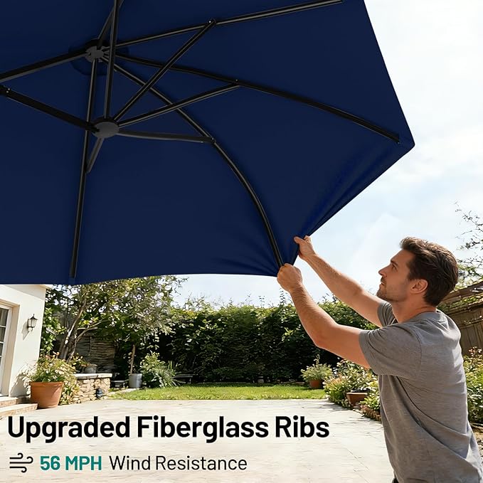 AreShark 15ft Patio Umbrella with Base, Double Sided Outdoor Umbrella with 12 Fiberglass Ribs, Large Outdoor Umbrella for Garden, Pool, Deck, Backyard & Market,Navy Blue