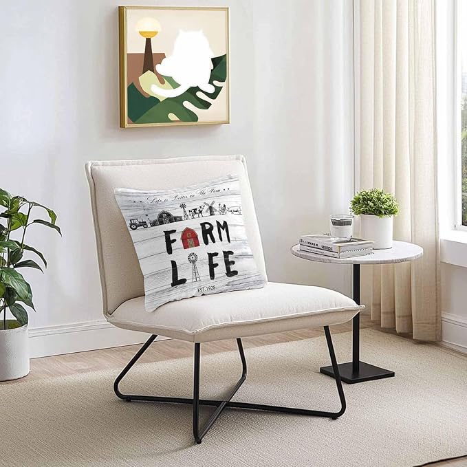 Outdoor Throw Pillows Covers 18x18 inch Set of 2 Waterproof Farm Life Decorative Zippered Cushion Covers for Patio Furniture, Farmhouse Barn Windmill Cow Chicken Tractor Wood Lumbar Pillowcases