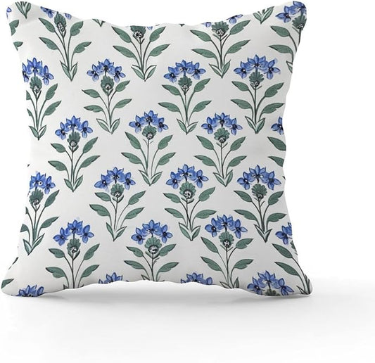 Mughal Flower Cushion Cases Blue Lotus Floral Cushion Cases 26x26 INClassic Accent Modern Decorative Pillow Covers for Patio Couch Sofa