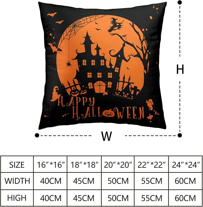 Halloween Indoor Decorations Witch Castle Spider Web Halloween Pillows Cases 16x16 Set of 2 Hallowee Fall Throw Pillows Covers Orange and Black Pillows Covers for Sofa Couch
