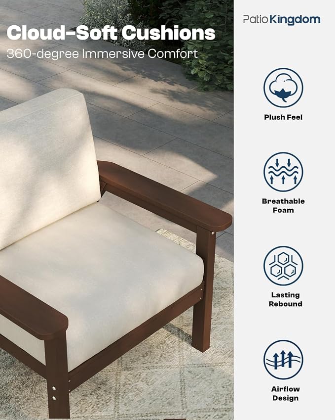 10 Piece Outdoor Patio Furniture Set, Outdoor Couch with Washable Thick Beige Cushions, Coffee Table & Side Table, Patio Conversation Sets for Lawn, Garden, Porch, Balcony (Brown Frame)