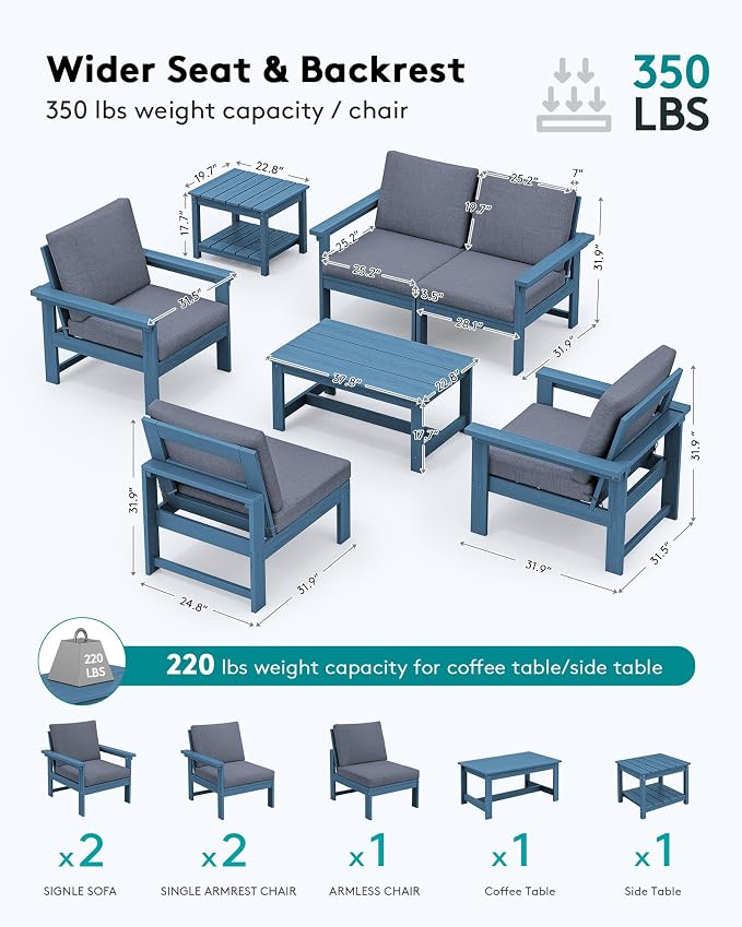SERWALL HDPE Outdoor Patio Furniture Set | with Coffee Table & Side Table
