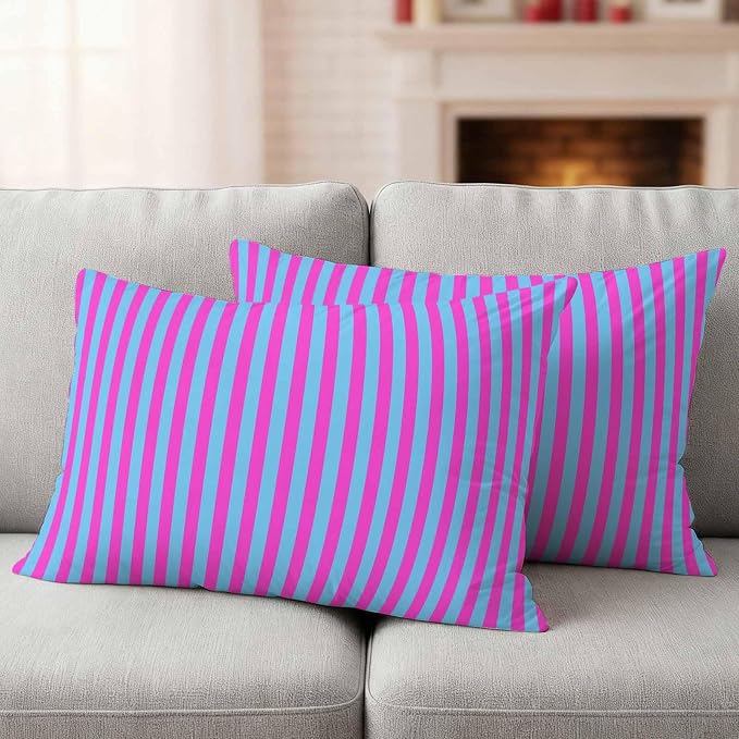 Lumbar Pillow Covers 20x12 Inch Set of 2, Purple Striped Waterproof Outdoor Cushion Covers, Geometric Pink Vertical Solid Rainbow Decorative Pillowcases for Couch, Sofa, Bed, Garden, Patio