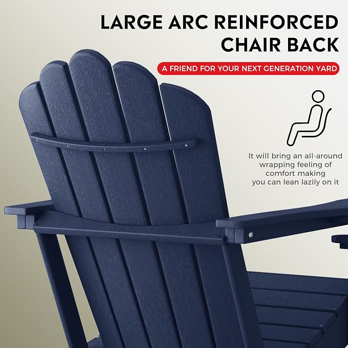 Costaelm Lakeview 5-Piece Adirondack Chair with Folding Ottoman and Table Set, Navy Blue