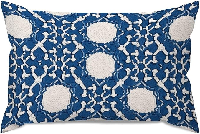 Rectangular Throw Pillow Cover Blue Geometric Pillows Rustic Blue and White Trellis Pillow Cover Accent Decorative Cushion Cases Home Decor for Sofa Couch Bed Car Indoor 12x18in