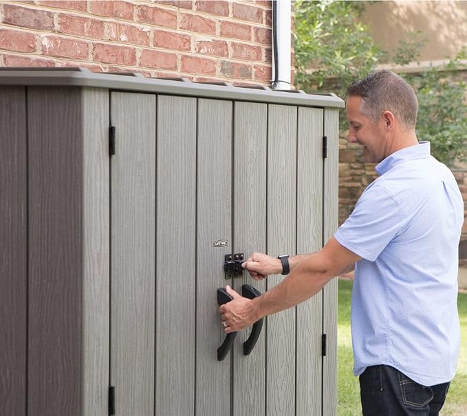Lifetime 60209 Vertical Storage Shed (53 Cubic feet), Roof Brown, 74 x 142 x 174 cm
