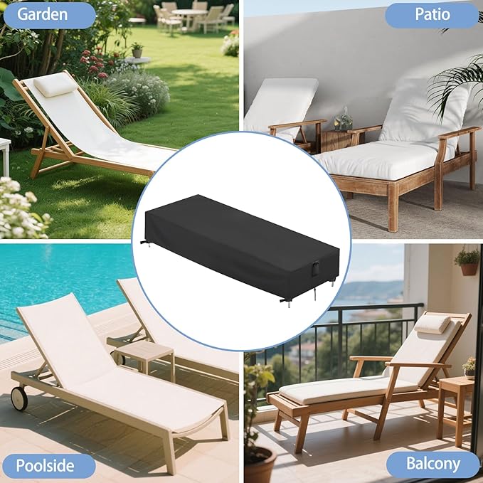 Chaise Lounge Covers, 2 Pack Waterproof Outdoor Lounge Chair Covers for Patio Furniture, Pool Lounge Chair Outdoor Furniture Cover - 80"L x 28"W x 13"H, Black