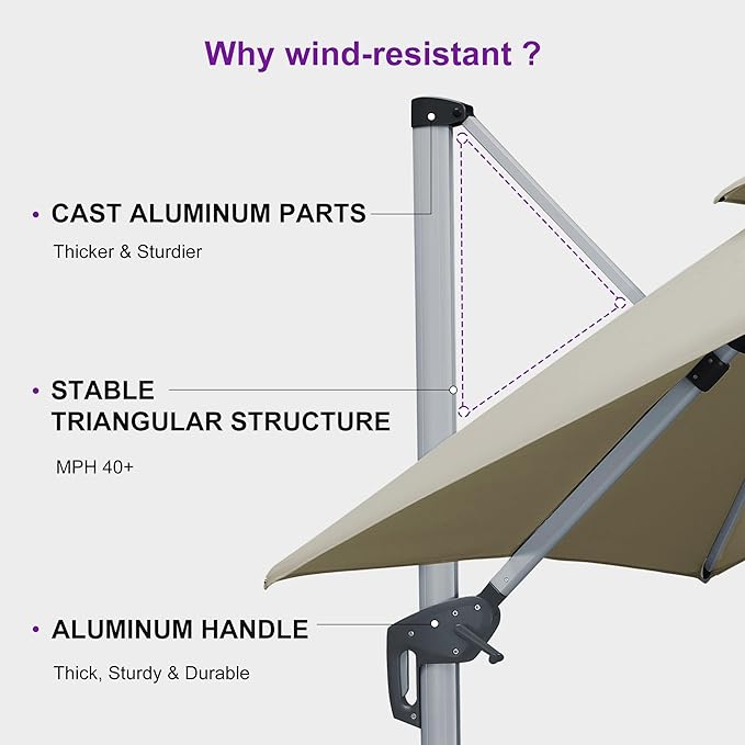 PURPLE LEAF 10' X 13' Cantilever Outdoor Patio Umbrella Large Heavy Duty 360° Rotation Double Top Offset Rectangular Umbrellas for Backyard Deck Pool, Spectrum Sand